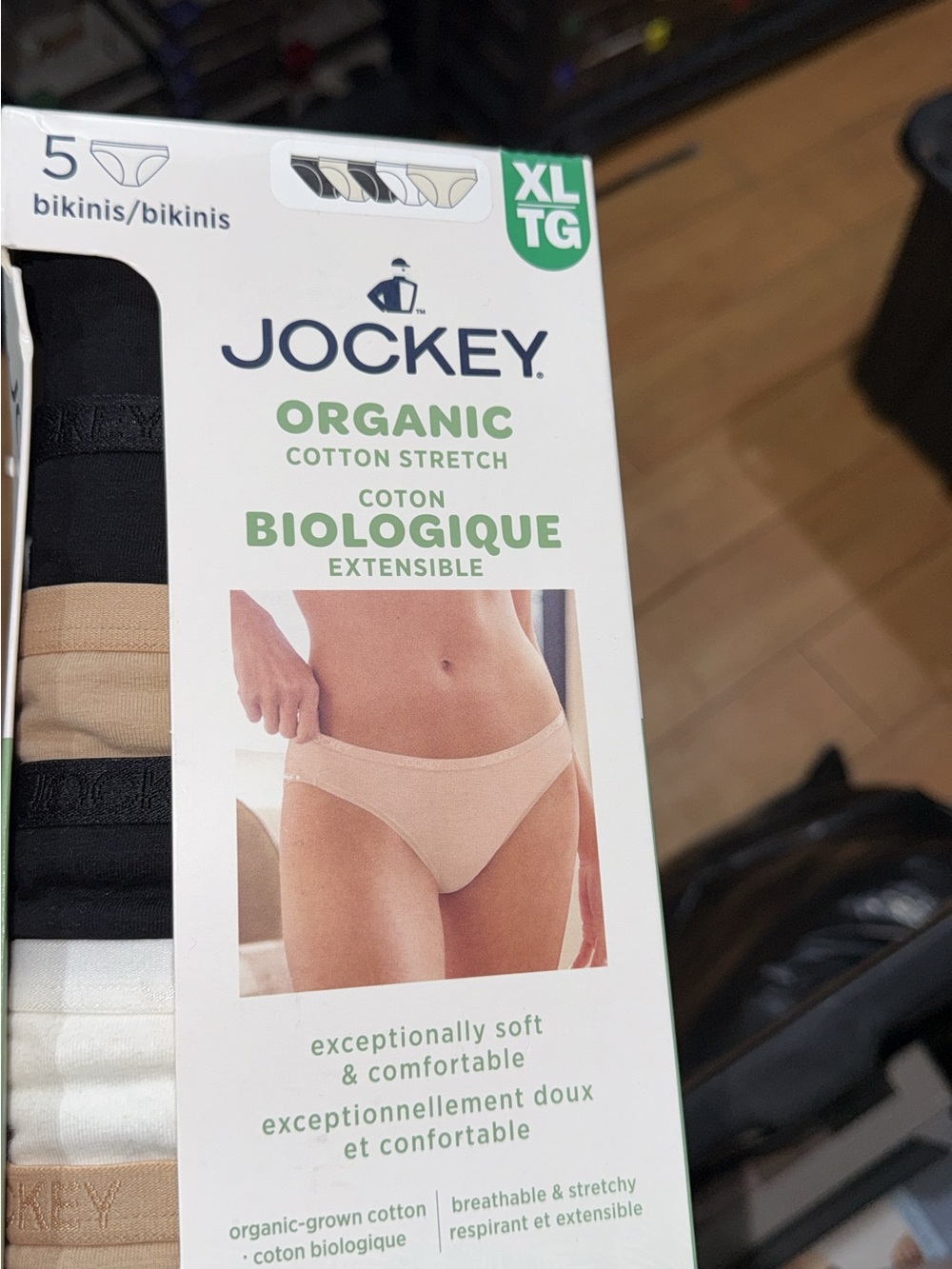 Jockey Organic Cotton Stretch Bikini Underwear - Beige & Black - XL